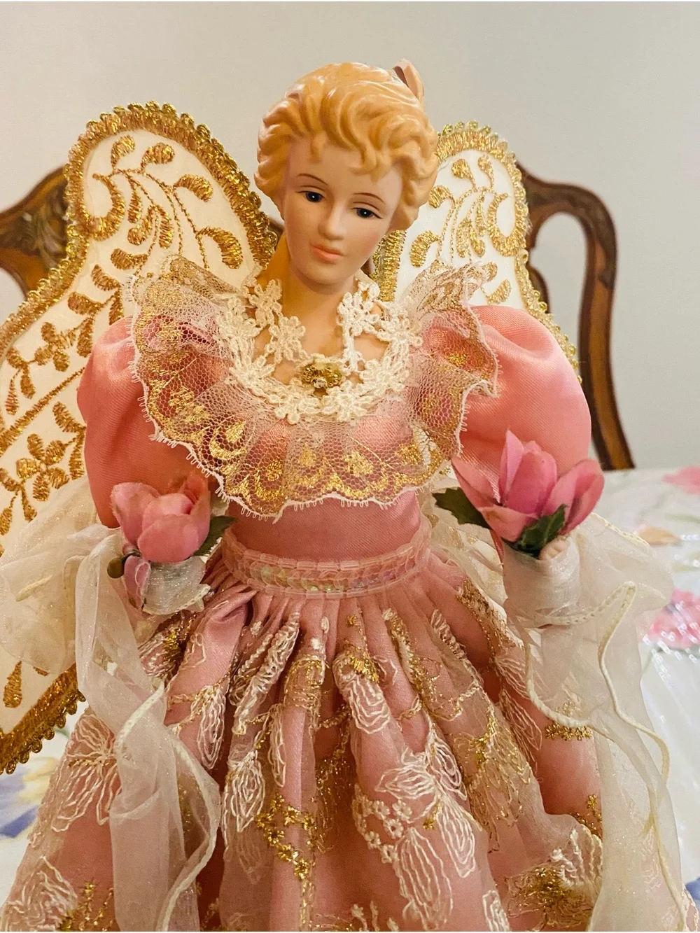 Pink and Gold Angel Tree Topper Doll